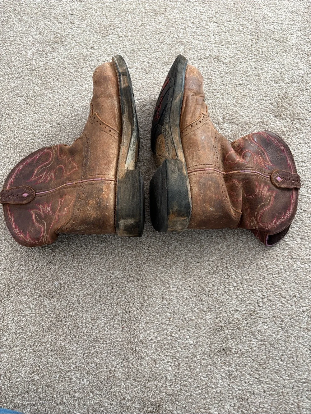 Justin Brown Leather Western‎ Work Boots Pink Stitching Cowgirl 9B WKL9980